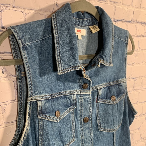 Levi’s Aubrey Sleeveless Denim Dress Blue Snap Front L Western Grunge Festival - Picture 2 of 6